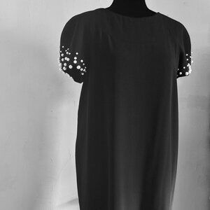 Vintage Little Black Raglan Dress Adorned with Faux Pearls Size 8-10